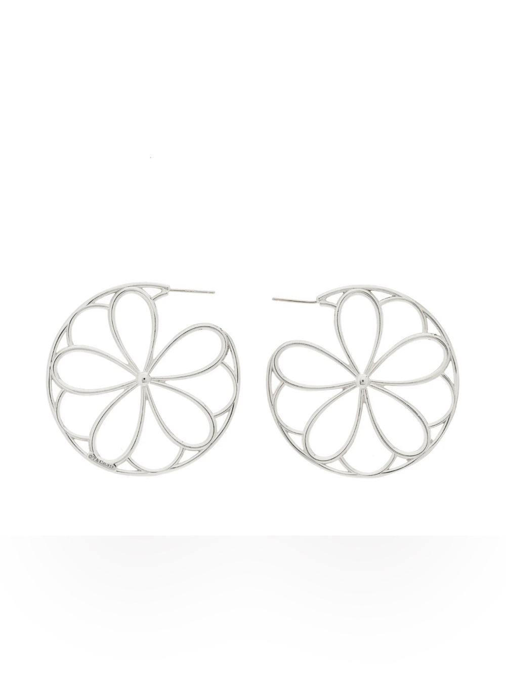 Tiffany & Co Daisy Flower Large Hoop Earrings Sterling Silver